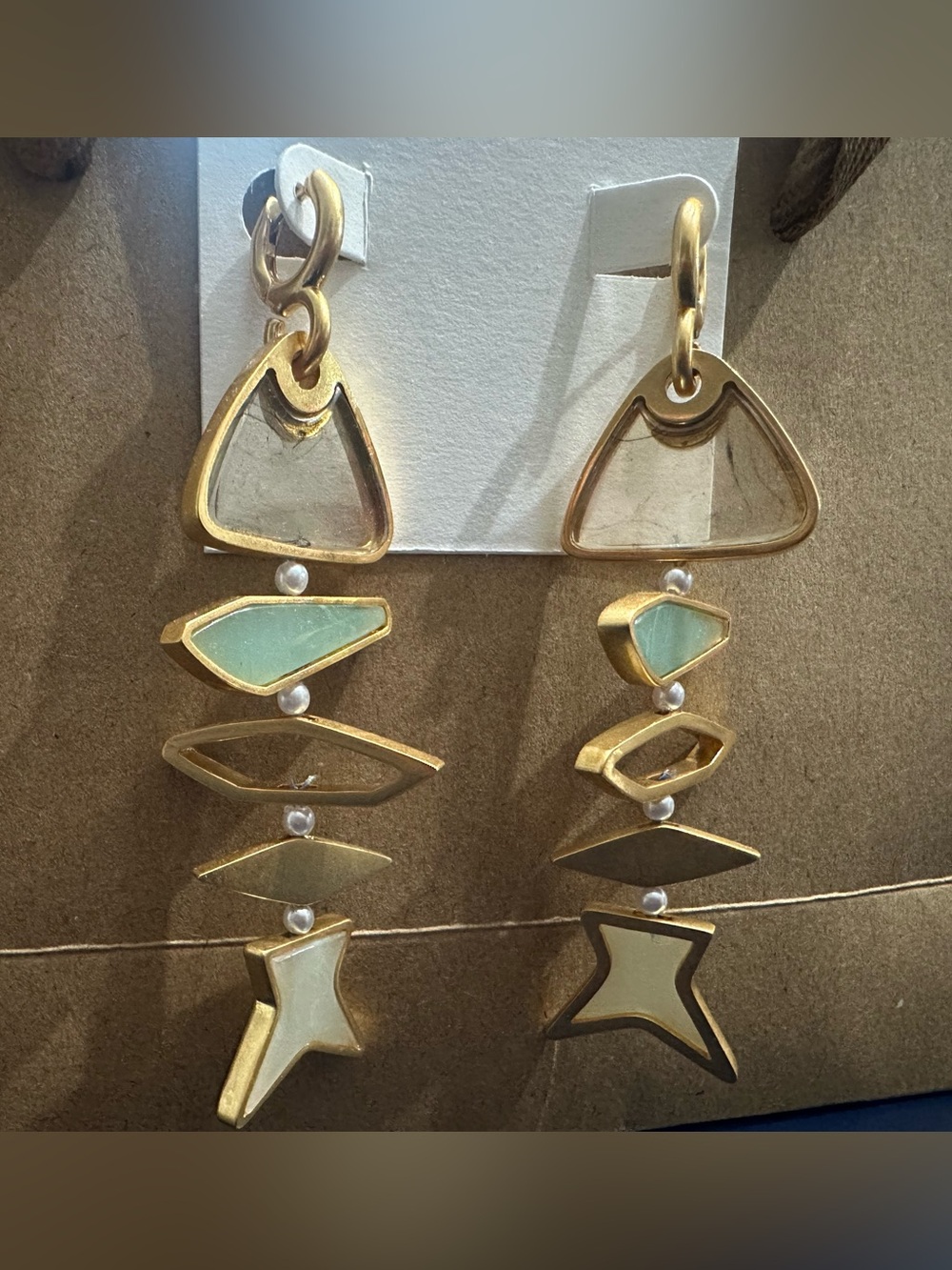 New Tory Burch Gold-Tone Drop Gorgeous Statement Earrings, Mint Green Accents